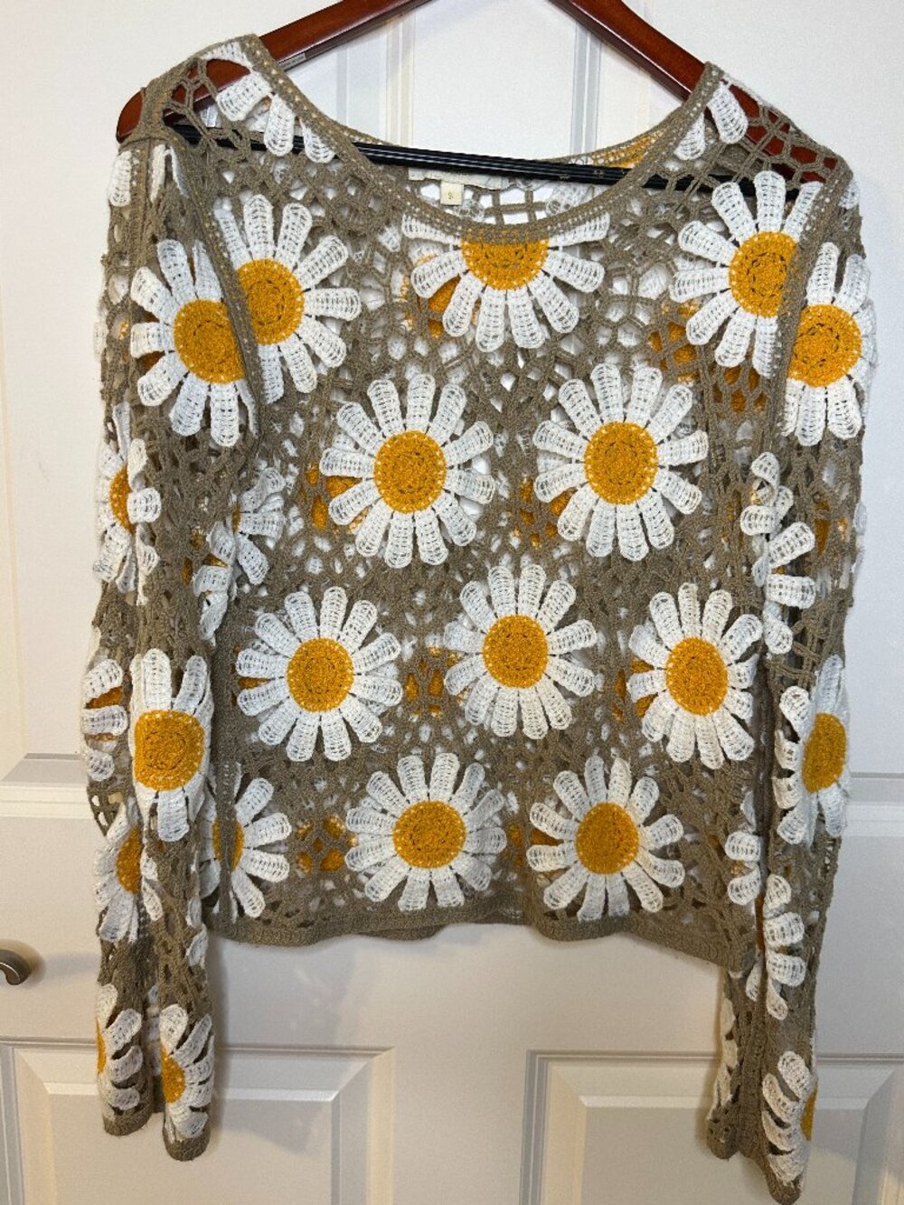 Rebellion Again Daisy Crochet Sweater Boho Festival Cottagecore Open Knit Small